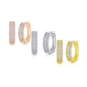 Trois paires de créoles S925 en argent sterling avec moissanite pavée en or rose et argent
