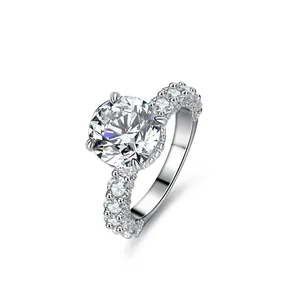 3 carat moissanite solitaire ring in 925 sterling silver with four-prong pavé setting