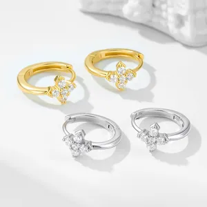 Boucles d'oreilles trèfle en argent S925 doré et argenté avec zircons étincelants