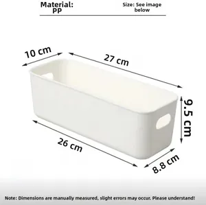 White rectangular storage box with hollow handles and PP material dimensions 27x10x9.5cm
