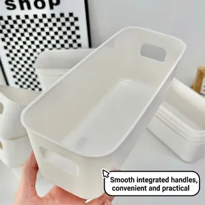 Rectangular white storage box with integrated side handles and matte finish for home organizing