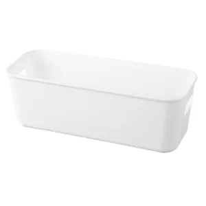 Minimalist rectangular white plastic storage box with handles for drawer and home organizing