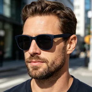 Détails des montures mates bleu foncé et verres polarisés pour lunettes vintage homme