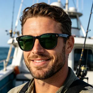 Lunettes de soleil polarisées carrées pour hommes avec rivets dorés en décor nautique