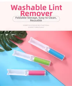 Washable foldable lint roller for pet hair in pink blue green portable travel size
