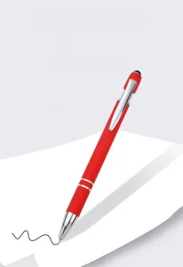 Detail of red metal stylus pen with silver clip and 0.7mm tip writing smooth black ink