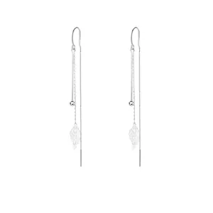 S925 sterling silver leaf tassel drop earrings with long chain for elegant women