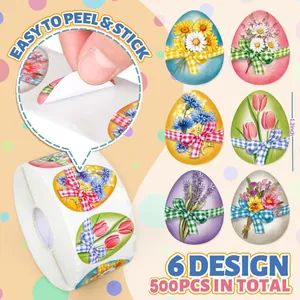 Primo piano di adesivi olografici per uova di Pasqua da 1,2 pollici con fiori colorati