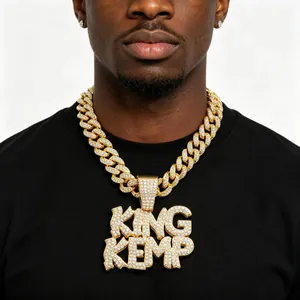 Collier Pendentif Lettre King en Alliage Hip Hop pour Hommes Streetwear Or Argent Chaîne Cubaine Bijoux