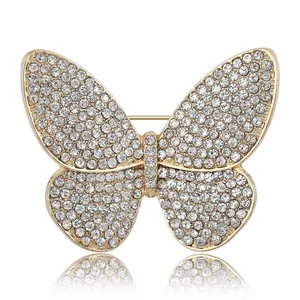 Elegant Alloy Rhinestone Butterfly Brooch For Women Shiny Animal Shape Suit Lapel Pin Fashion Jewelry Accessories
