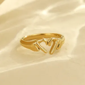 Macro detail of golden hands forming a heart shape on a polished open ring