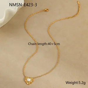 Gold plated stainless steel heart necklace with white pearl and adjustable chain