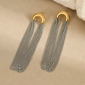Boucles d'oreilles pendantes élégantes en acier inoxydable bicolore or et argent