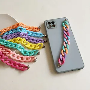 Fashion Candy Color Acrylic Frosted Phone Chain Strap For Women Ins Style Anti-Drop Mobile Phone Wrist Strap Hanging Ornament Accessory