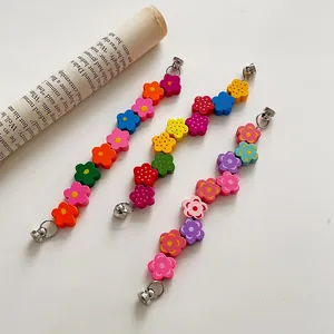 Colorful floral wooden bead phone straps with metal clasps for vibrant accessories