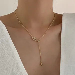 Dames Koreaans Elegant Legering Zirkonia Varkensneus Hanger Ketting Verstelbare Y-Ketting Goud Zilver Sleutelbeen Sieraden Verjaardagscadeau