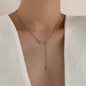 Zilveren Y-vormige ketting met zirkonia varkensneus hanger voor dames sieraad