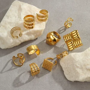 18K Verguld Roestvrij Staal Open Ring Vrouwen Minimalistisch Geometrisch Verstelbare Vingerring Hart Ketting Mode Sieraden