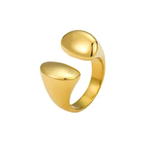 Minimalistische 18K vergulde titaniumstalen open ring met gepolijst dubbel ontwerp
