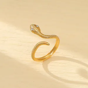Bague serpent ajustable en acier inoxydable doré avec yeux en pierre scintillante