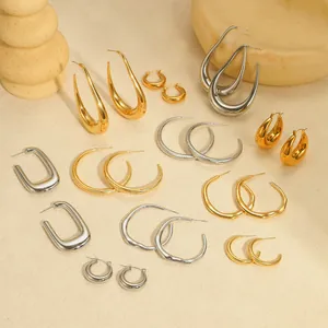 Roestvrijstalen Geometrische Oorringen Voor Dames 18K Verguld Dikke U-Vorm C Gebogen Statement Oorbellen Mode Sieraden Cadeau