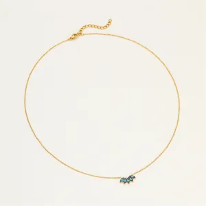 Collana in acciaio dorato con cinque ciondoli in zircone blu a forma di foglia