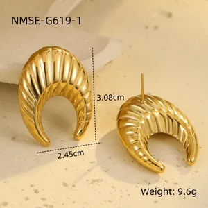 Boucles d'oreilles créoles en acier inoxydable doré 18K avec design croissant creux