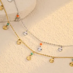 Collar minimalista de acero con cuentas y colgantes de rayos de sol en oro y plata