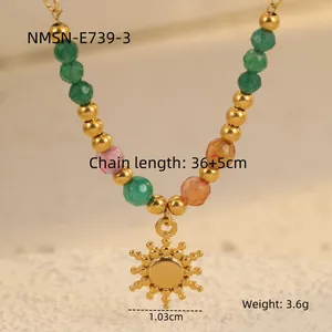Retro titanium steel beaded necklace with sun cross pendant and multicolored charms