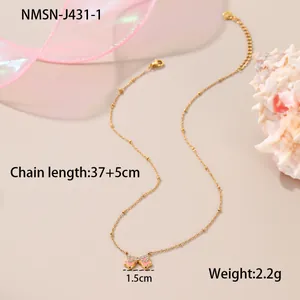 Detailansicht goldene Halskette mit rosa Schleifenanhänger und 37 plus 5cm Kette