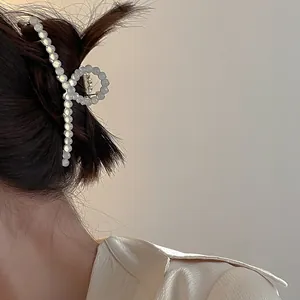 Elegante zilveren haarklem met opaal kralen, grote maat voor chignon kapsels bij vrouwen