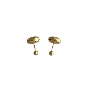 Minimalist golden bean stud earrings with high-polished metallic mirror finish