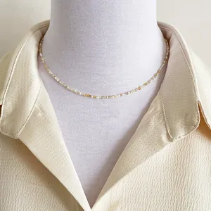 Handmade 2mm natural freshwater shell pearl necklace with colorful beaded choker style