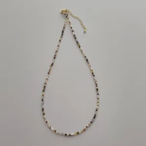 2mm natural freshwater shell pearl necklace with golden lobster clasp and extender chain