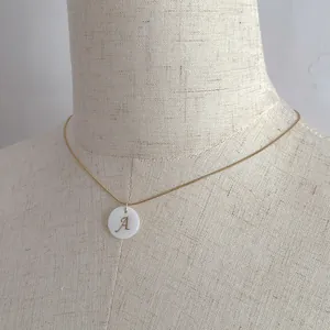 Vintage gold snake chain necklace with natural shell letter A pendant for women
