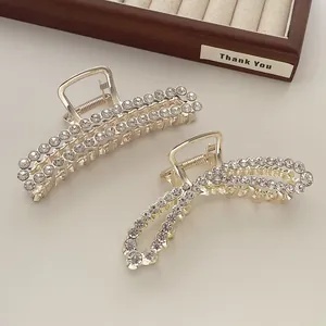 Elegant Alloy Zirconia Rhinestone Pearl Hair Claw Clip French Style Gold Silver Large Shark Clip For Women Hair Accessories