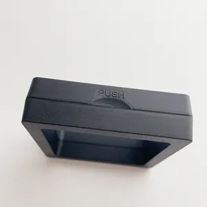 Black rectangular 3D floating jewelry display box with PUSH button on white background