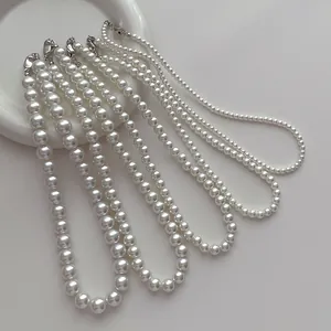 Élégant Collier De Künstliche Perles Artificielles Blanches Rondes Avec Fermoir Mousqueton Argenté Bijoux Vintage Minimalistes Pour Mariage Fête Femme Cadeau
