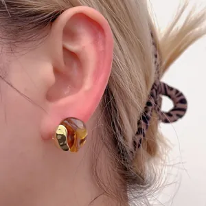 Irregular resin and gold metal stud earrings for women with s925 silver needles
