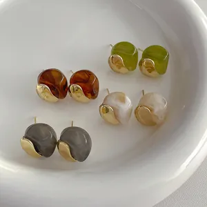Minimalist Resin Contrast Metal Stud Earrings With 925 Sterling Silver Earring Post Irregular Niche Jewelry For Women