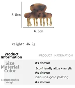 Detailed specs of acetate claw clip with 6.5cm width and 46.2g weight measurement