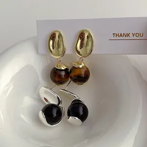 Vintage Geometric Copper Drop Earrings With Natural Tiger Eye Stone S925 Sterling Silver Earring Post Real Gold Plated For Women