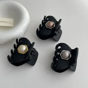 Molla per Capelli Nera Opaca per Coda Alta Con Perla Artificial Sintetica Bordo Ondulato in Lega Acetato Pinza per Capelli Donna Accessori