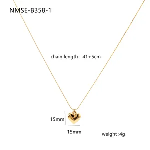 Polished gold 3D heart pendant necklace with 41+5cm delicate chain and 15mm heart charm