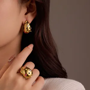 Parure de bijoux en acier inoxydable doré avec zircons colorés en forme de goutte