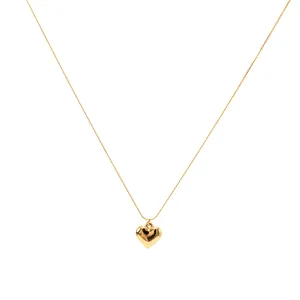 Polished 18K gold solid heart pendant necklace with delicate link chain for women