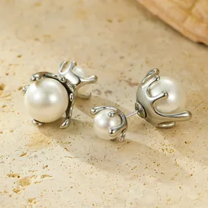 Orecchini di perle in acciaio al titanio stile vintage con design in metallo liquido