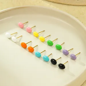 Minimalist Stainless Steel Colorful Drip Oil Bean Stud Earrings 18K Gold Plated Hypoallergenic Oval Water Drop Earrings For Women