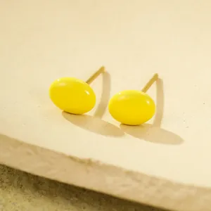 Minimalist 18K gold plated stainless steel bean earrings with vibrant yellow enamel finish