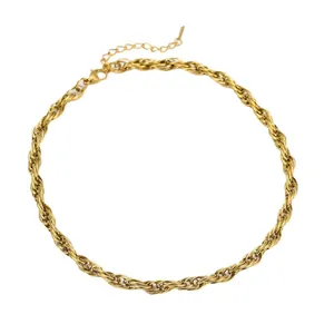 Polished gold twisted rope chain necklace made of stainless steel with lobster clasp